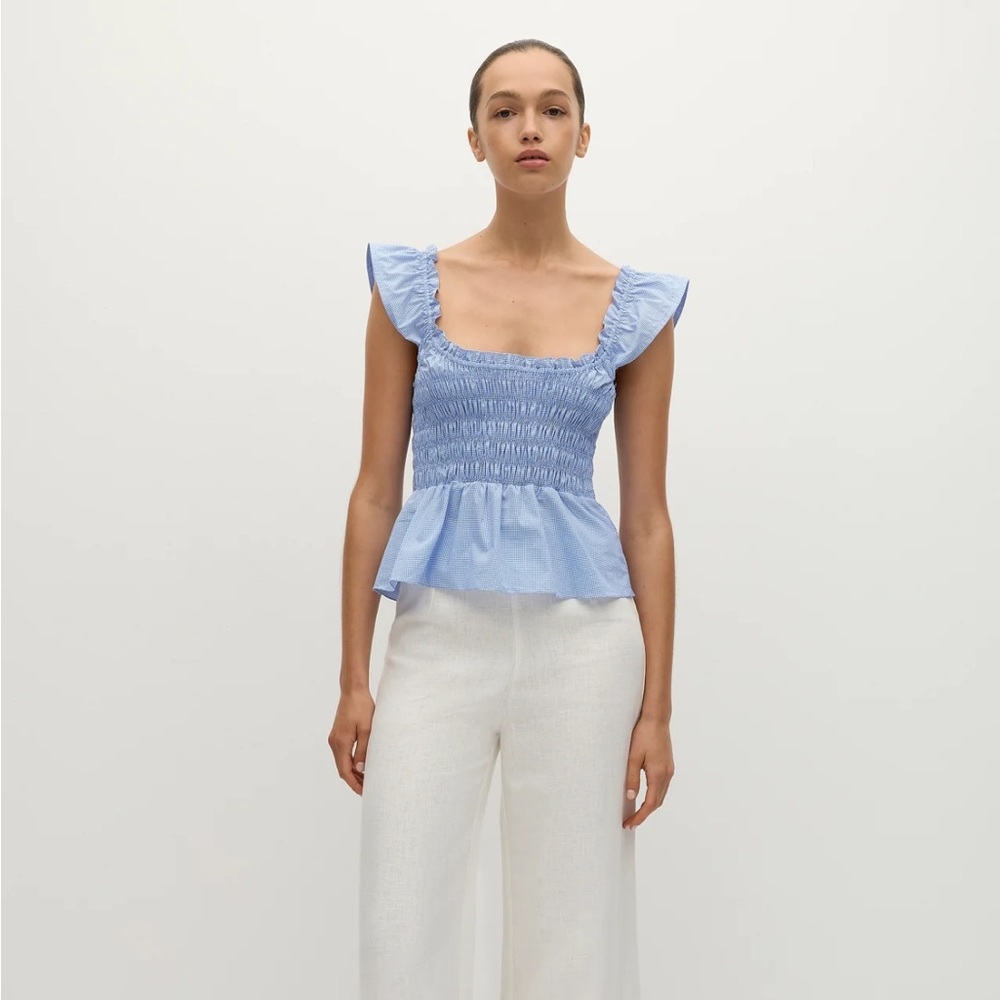 Faithfull the Brand Eudora Top Micro Gingham Soft Blue